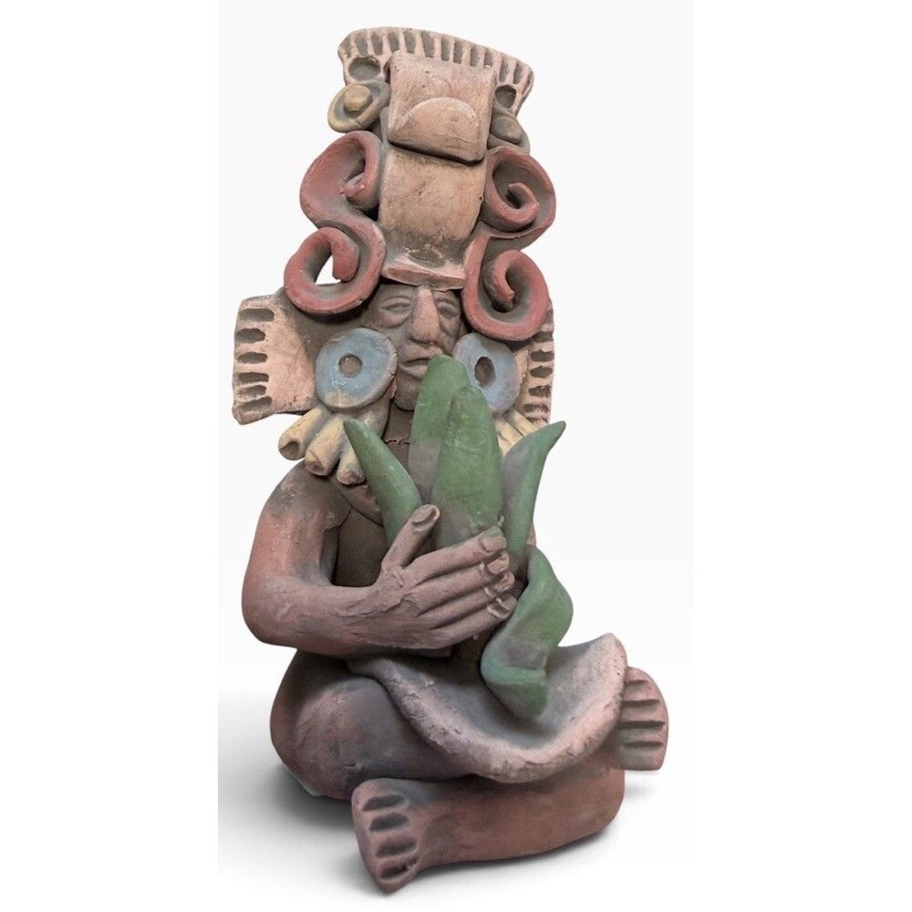 Pre-Columbian Style MAya Folk Art Clay Terracotta Figurine ~7”